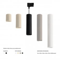 Nowoczesna oprawa świetlna wisząca reflektor na szynoprzewód 3 fazowy biała ryflowana tuba 30 cm LUCAS track 3 line AZ6155 + AZ6139 Azzardo