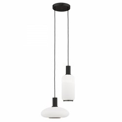 Podwójna elegancka lampa wisząca na okrągłej podsufitce różne wysokości szklane mleczne klosze czarna SAGUNTO PLUS 7214 Argon
