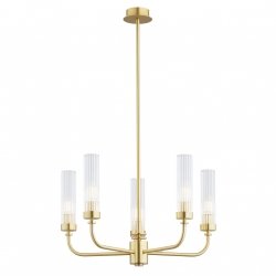 Rozłożysty żyrandol 5-płomienny mosiądz transparentne szkło ryflowane tuba nowoczesny elegancki klasyczny PRESTON 2196 Argon