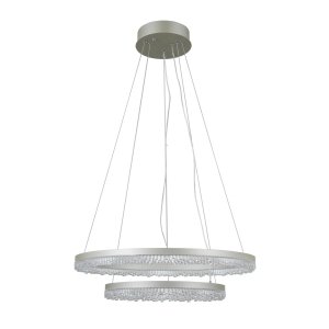 Lampa wisząca podwójny okrąg z kryształkami LED srebrna dekoracyjna w nowoczesnym stylu zmiana barwy światła Barlo PND-34526-2L-SILV Italux