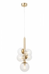 Lampa wisząca Perla Lux 5 zwis Sigma 40857 złoty szczotkowany/ transparentny