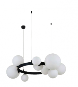 Czarna molekularna lampa wisząca opalowe szklane klosze kule BUBBLES 15 AZ5875 + AZ6730 Azzardo 