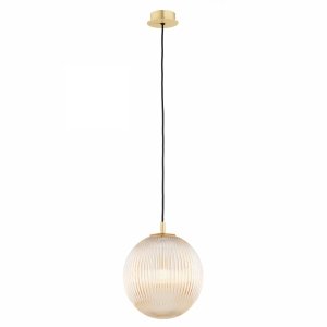 Miodowa lampa wisząca glamour elegancka mosiądz ryflowane szkło kula 25 cm PALOMA 8515 Argon