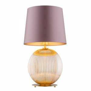 Lampa stołowa lampka nocna elegancka klasyczna kula miodowy lister szkło różowy abażur satyna mosiądz szczotkowany HAMILTON 8536 Argon