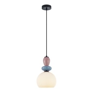 Lampa wisząca ceramiczna półokrągły żłobiony klosz dekoracyjna do nowoczesnych wnętrz Domali PND-36816-1A-BK-WH Italux