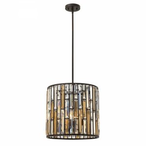 Lampa wisząca Gemma 3 źródła światła Vintage brąz bursztynowe kryształy glamour okrągła tuba HK-GEMMA-P-B-VBZ HINKLEY