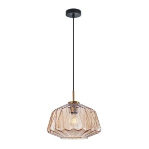 Lampa wisząca szklana żłobiony klosz dekoracyjna bursztynowa w nowoczesnym stylu Antita PND-3644-1-BRO-AMB Italux