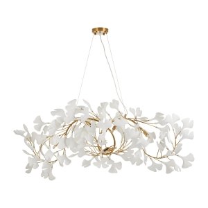 Dekoracyjna nowoczesna biała lampa wisząca ceramiczne listki 7 źródeł światła podłużna designerska boho BOTANIKA XY080P-120 Step Into Design