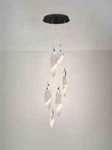 Lampa wisząca LED wielopunktowa owalne szklane klosze z wgłębieniami 40cm designerska nowoczesna ściemnialna ROALES LE46144 Luces Exclusivas
