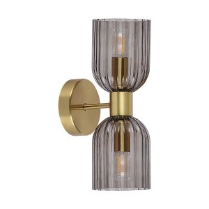 Złoty podwójny kinkiet w stylu art deco glamour szklane przydymione klosze Light Prestige PIEGA LP-939/2W smoked 