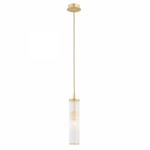 Złota lampa wisząca nowoczesna klasyczna ryflowane szkło transparentne mosiądz szczotkowany HAMPTON 8489 Argon