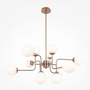 Nowoczesny żyrandol lampa wisząca sufitowa 12-płomienny metalowy złoty regulacja wysokości biały klosz Erich MAYTONI MOD221PL-12G 