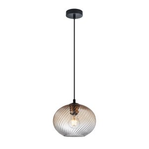Lampa wisząca szklana żłobiony klosz dekoracyjna bursztynowa w nowoczesnym stylu Alias PND-3665-1-BRO-AMB Italux