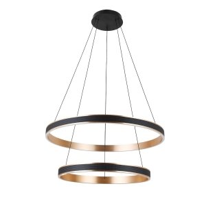 Lampa wisząca okręgi LED Azzardo RIO 50+70 3-STEP DIMM BK/GO nowoczesny żyrandol ring do salonu