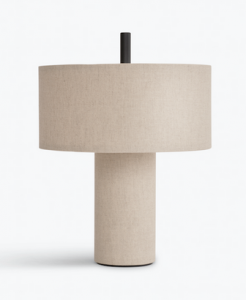 Lampka stołowa nocna przenośna okrągła abażurowa beżowa klasyczna minimalistyczna industrialna dekoracyjna na komodę Margin 31cm 21360 New Works