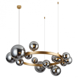 Złota molekularna lampa wisząca szklane klosze w kolorze dymiony chrom BUBBLES 15 SMOKY AZ5877 + AZ5879 Azzardo 