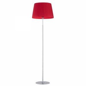 Szykowna minimalistyczna chromowana lampa stojąca podłogowa z czerwonym tkaninowym plisowanym abażurem 175cm ASTI 3848 Argon