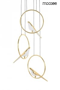 Designerska lampa wisząca BIRD DISC złota King Home MSE010100294 salonowa okrągła białe złote ptaszki