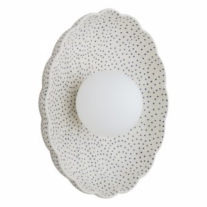 Designerski kinkiet ceramika Bolesławiec muszla biała w kropki rękodzieło na ściane wyjątkowy BOLL 8934 Argon x Manufaktura w Bolesławcu 