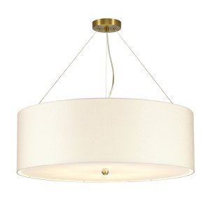Lampa wisząca 76 cm Pearce 7 źródeł światła postarzany mosiądz jedwabny abażur minimalistyczna DL-PEARCE30-7LT-IV-AB ELSTEAD LIGHTING