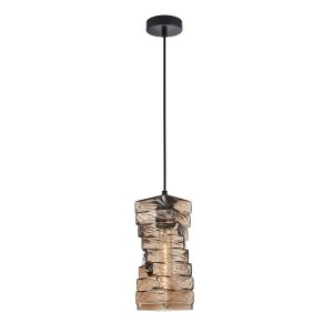 Lampa wisząca szklana żłobiony klosz geometryczny dekoracyjna bursztynowa Altera PND-3219-1-BK-CF Italux