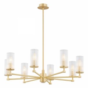 Rozłożysty żyrandol 8-płomienny mosiądz transparentne szkło ryflowane nowoczesny elegancki 74cm HAMPTON 5066 Argon