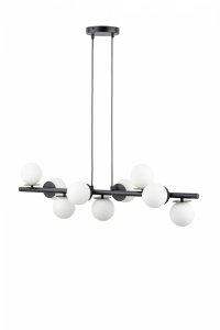 Czarna lampa wisząca na listwie białe kule Avola 9 zwis Sigma 40789
