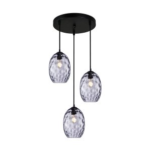 Lampa wisząca potrójna szklane żłobione dekoracyjne klosze czarna w nowoczesnym stylu Novala PND-3031-3A-BK-SG Italux