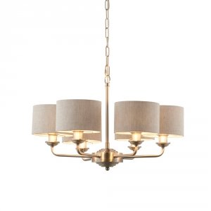 Lampa wisząca abażurowa sześciopłomienna lniana okrągła chromowana minimalistyczna klasyczna HIGHCLERE 99151 ENDON 
