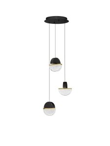 Lampa wisząca potrójna czarna LED marmurowe szklane okrągłe klosze 16cm designerska nowoczesna ściemnialna do salonu i sypialni TARREGA LE46169 Luces Exclusivas