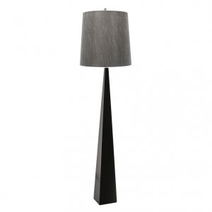 Nowoczesna lampa stojąca podłogowa czarna z szarym abażurem ASCENT ASCENT-FL-BLK Elstead Lighting polerowany nikiel