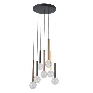 Kaskadowa lampa wisząca szklane okręgłe klosze przeźroczyste Alinos Italux PND-24019-7A-BK 