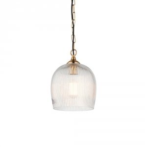Szklana prążkowa lampa wisząca nowoczesna klasyczna minimalistyczna mosiężna półokrągła Ashcroft 120625 ENDON