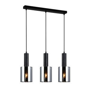 Nowoczesna czarna lampa na listwie szklane dymione klosze ITALUX SARDO PND-5581-3-BK+SG 