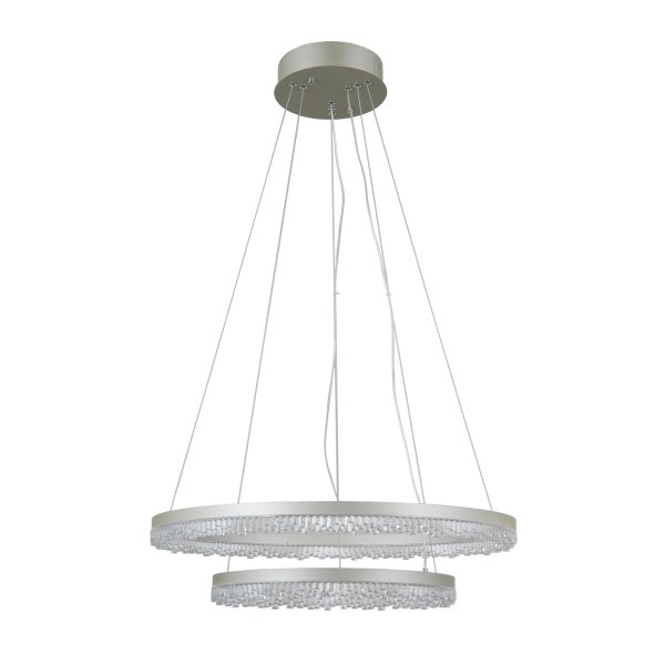 Lampa wisząca podwójny okrąg z kryształkami LED srebrna dekoracyjna w nowoczesnym stylu zmiana barwy światła Barlo PND-34526-2L-SILV Italux