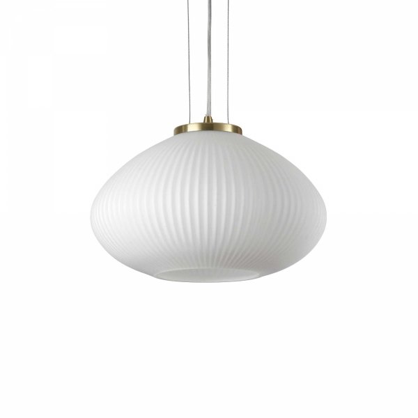 Szklana owalna lampa wisząca mosiądz Plisse sp1 d35 Ideal Lux 264547 nad stół wyspę jadalniana