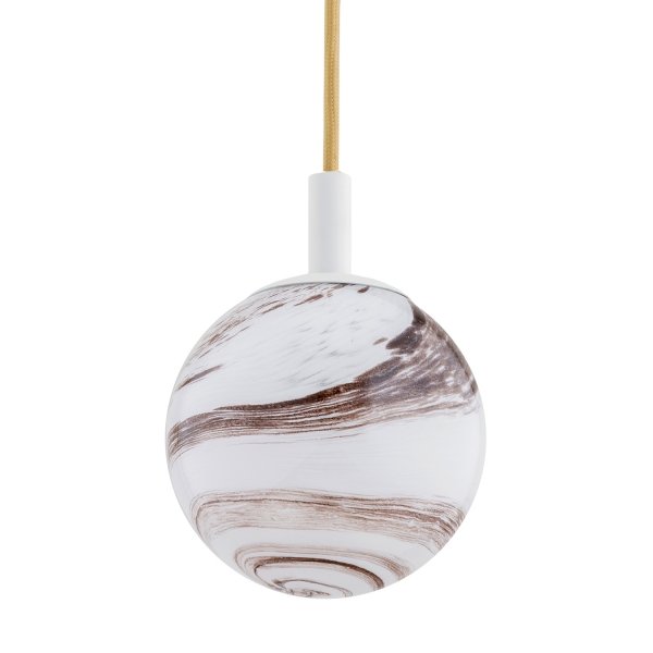 Biała Lampa Wisząca Marmurowy Wzór Alabaster Kremowy Przewód Złoty ALMIROS 8451 ARGON