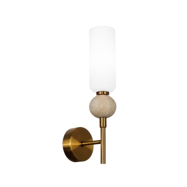 Nowoczesny mosiężny kinkiet Santos Italux WL-95331-1-BRSS opalowy beżowy Art Deco
