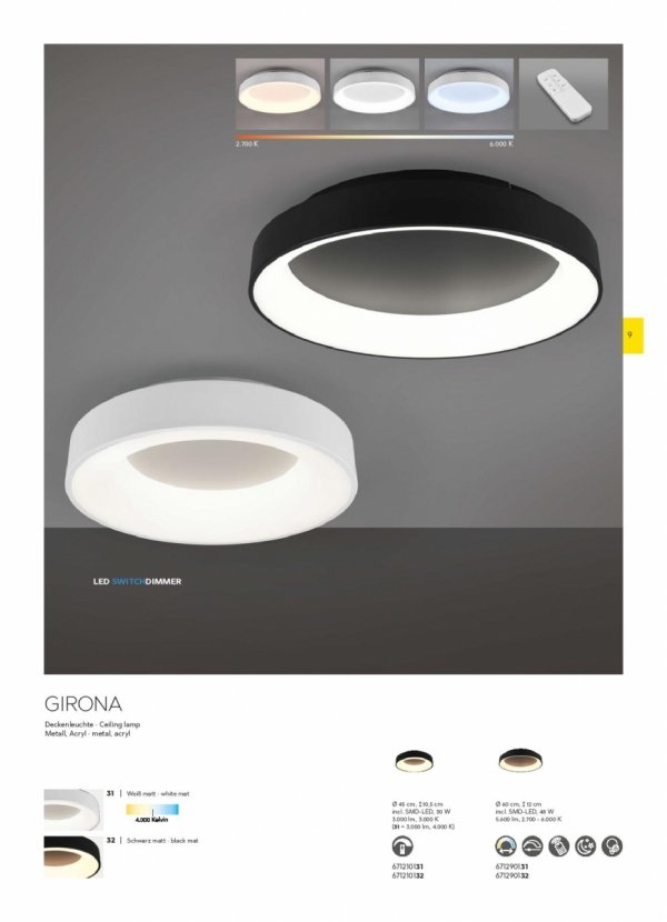 Plafoniera okrągła biała led 48W GIRONA 60 TRIO 671290131 pilot w zestawie