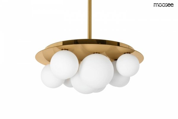Designerska Lampa Wisząca BACARDI Złota Białe Szklane Klosze 