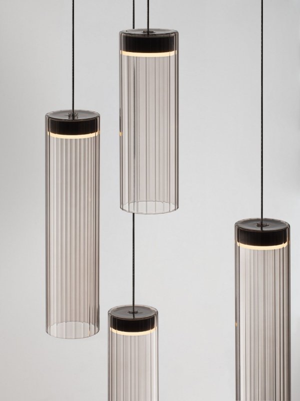 Lampa wisząca wielopunktowa LED szklane tuby szara z wgłębieniami dekoracyjna klasyczna minimalistyczna Luces Exclusivas