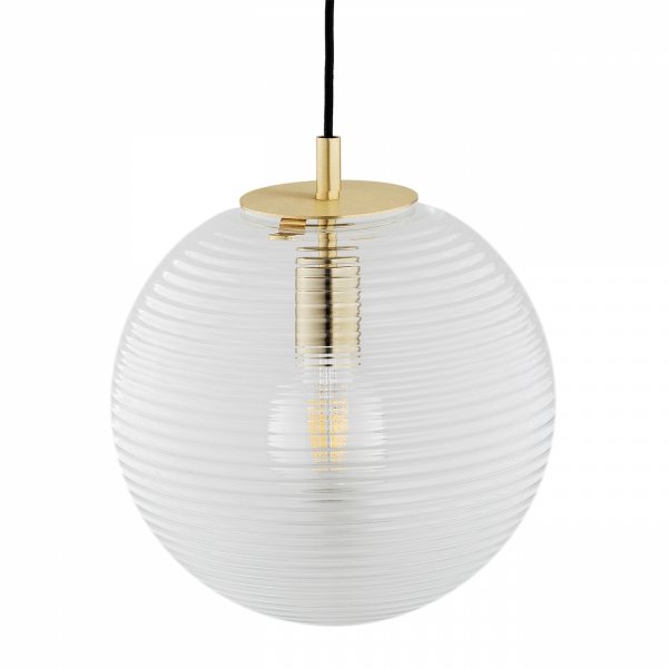 Prosta lampa wisząca minimalistyczna szklana kula transparentna ryflowana poziomo mosiądz okrągła podsufitka EVANS 8577 Argon