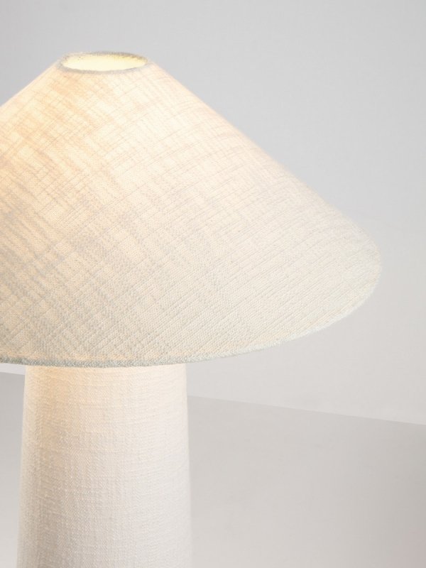 Lampa podłogowa stojąca lniana abażurowa biała rystykalna boho industrialna Luces Exclusivas