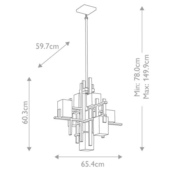 Żyrandol City Lights - 7 źródeł światła Klasyczny pewter geometryczna kwadratowe szklane klosze możliwość ściemniania KL-CITY-LIGHTS7A KICHLER