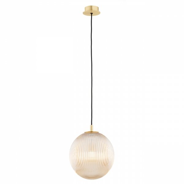 Miodowa lampa wisząca glamour elegancka mosiądz ryflowane szkło kula 25 cm PALOMA 8515 Argon