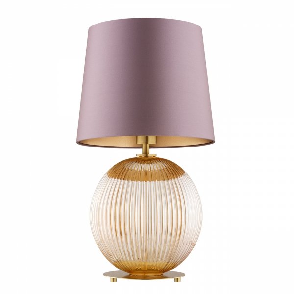 Lampa stołowa lampka nocna elegancka klasyczna kula miodowy lister szkło różowy abażur satyna mosiądz szczotkowany HAMILTON 8536 Argon