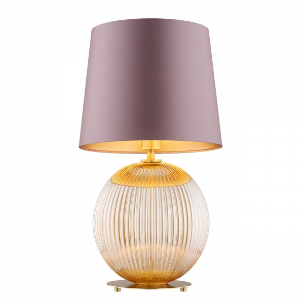 Lampa stołowa lampka nocna elegancka klasyczna kula miodowy lister szkło różowy abażur satyna mosiądz szczotkowany HAMILTON 8536 Argon