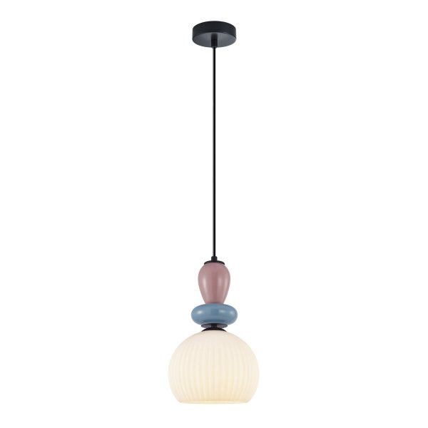 Lampa wisząca ceramiczna półokrągły żłobiony klosz dekoracyjna do nowoczesnych wnętrz Domali PND-36816-1A-BK-WH Italux