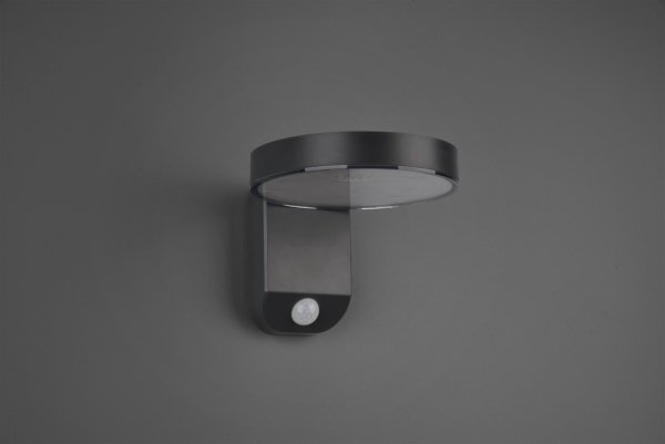 Minimalistyczny Antracytowy Kinkiet Ogrodowy Solarny LED Z Czuinikiem Ruchu POSADAS R22251142 RL