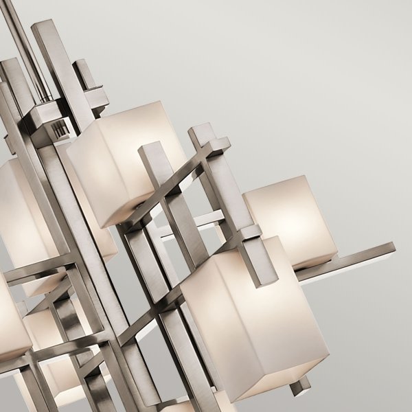 Żyrandol City Lights - 7 źródeł światła Klasyczny pewter geometryczna kwadratowe szklane klosze możliwość ściemniania KL-CITY-LIGHTS7A KICHLER